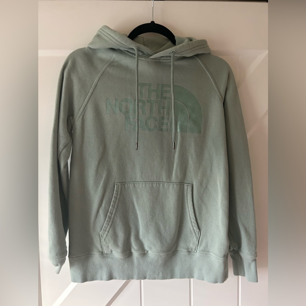 Women’s, x-small , North Face hoodie. Pale green with metallic logo